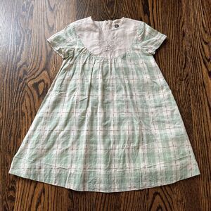 Maniere Textured Plaid Cotton Short Sleeve Dress with Embroidery Details (5Y)